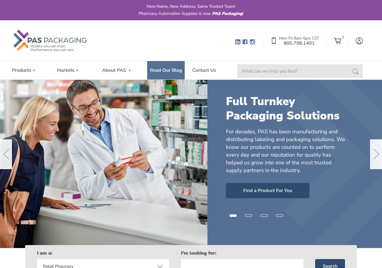 PAS Packaging landing page