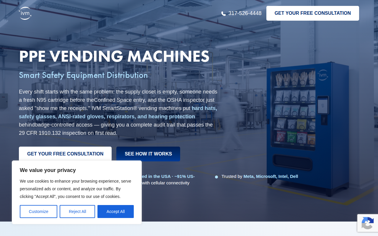 IVM PPE Vending Machine landing page